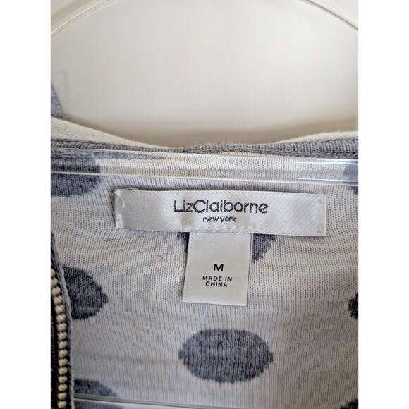 Liz Claiborne New York Zip Hoodie Sweater in Medium 100%  Gray White Polka Dot - Picture 5 of 9